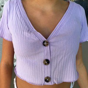 Button Up V-Neck Tee